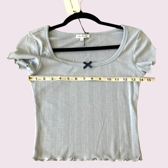 Boutique Baby Blue Pointella Short Sleeved Stretch Top - Picture 4 of 8